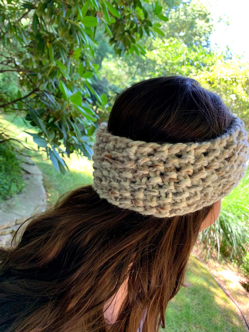 Knitted Headband, Beige Knit Ear Warmer, Knitted Winter Headband, Winter accessory image 3