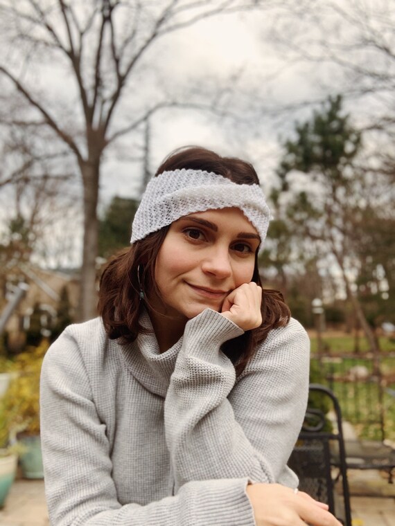 White Knit Twist Headband, Chunky Cable Ear Warmer, Handmade  display picture 1