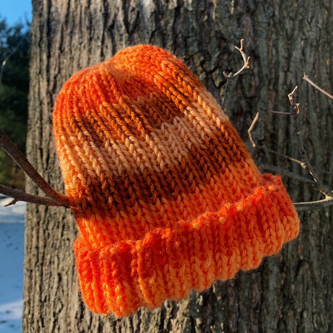 Burnt Orange Knit Beanie, Orange Knit Hat, Orange Winter Beanie, Winter