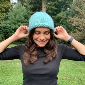 Baby Blue Knit Hat, Rolled Rim Knit Beanie, Blue Knit Hat