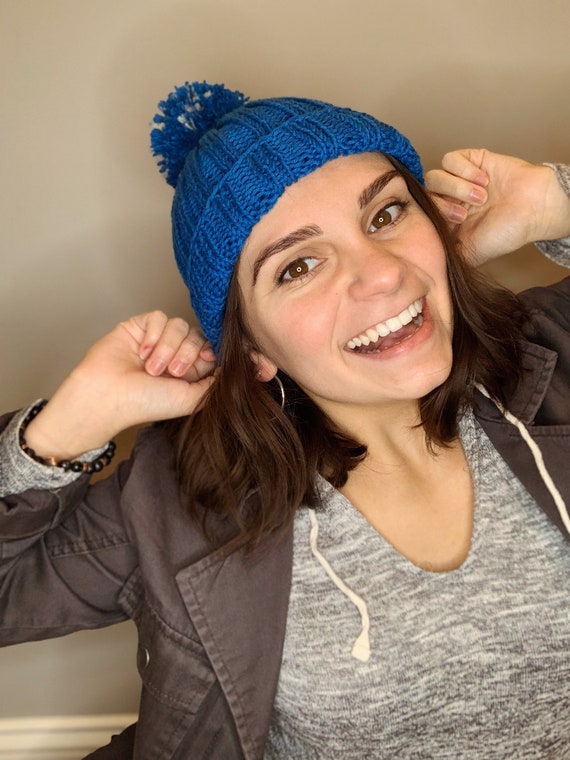 New ?Stylish Blue Knit Hat with Pom Pom Britt main image 4