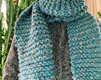 Tweed Knit Scarf in Blue