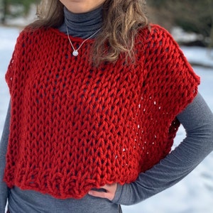 Red Knit Crop Top, Knit T-Shirt, Easy Knit T-Shirt, Red Knit Top