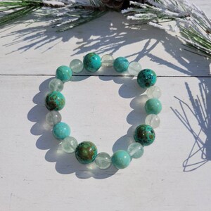 Turquoise and fluorite beaded stretch bracelet