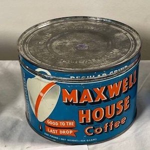 Maxwell House Coffee 1950s Vintage Tin - Retro Kitchen Decor. Tin