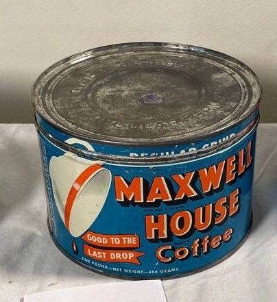 Maxwell House Coffee 1950s Vintage Tin - Retro Kitchen Decor. Tin