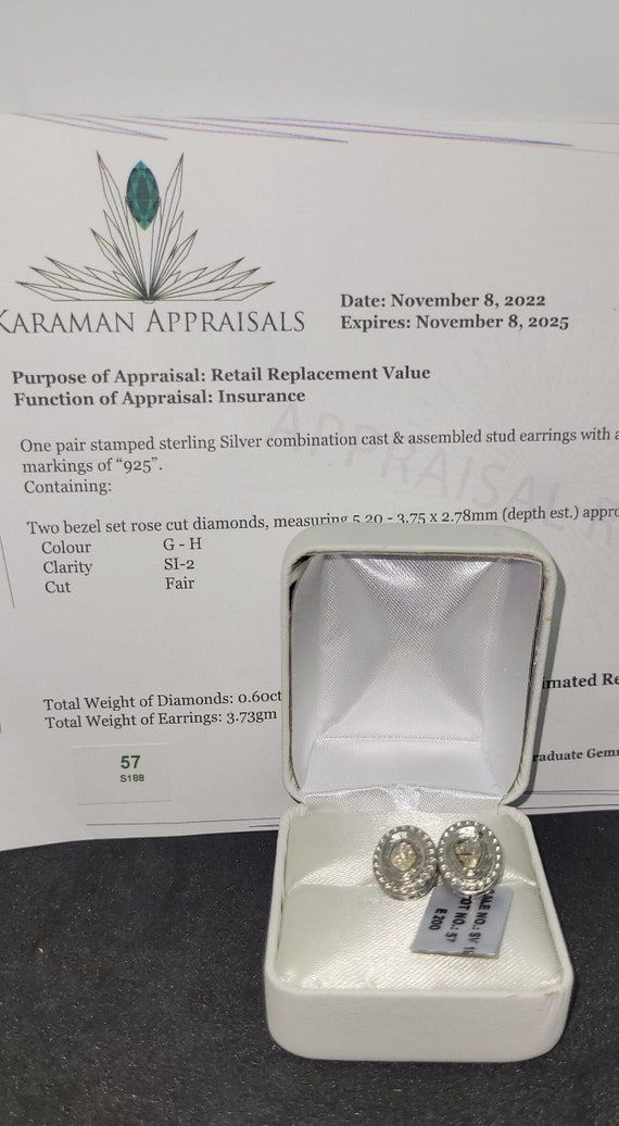 Diamond  Sterling Silver Stud Earrings with Bezel 