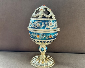 Vintage & Rare Jeweled Egg Music Box New Condition 7in Height