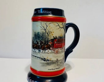 Vintage 1990 Budweiser Beer Stein - Holiday Stein - 1990 - An American Tradition