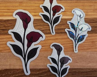 Calla Lily with Spiderweb Sticker. Gothic or Dark Romance Holographic Bookish Flower Decal.