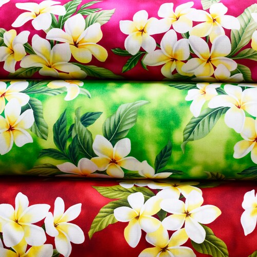 100 Cotton Hibiscus Flower Red/yellow/mint Hawaiian Fabric by Etsy