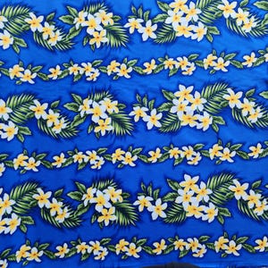 100% Cotton Hawaiian Fabric / Plumeria Lei Flowers / Fabric By The Yard