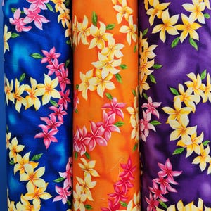 Hawaiian Print 100% Cotton Fabric / Plumeria Flowers / Fabric By The Yard