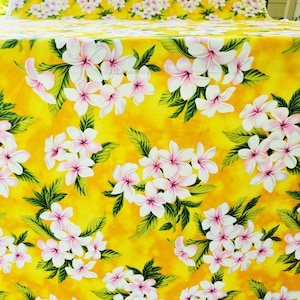 100% cotton Yellow-Plumeria Flowers Hawaiian Fabric By The Yard