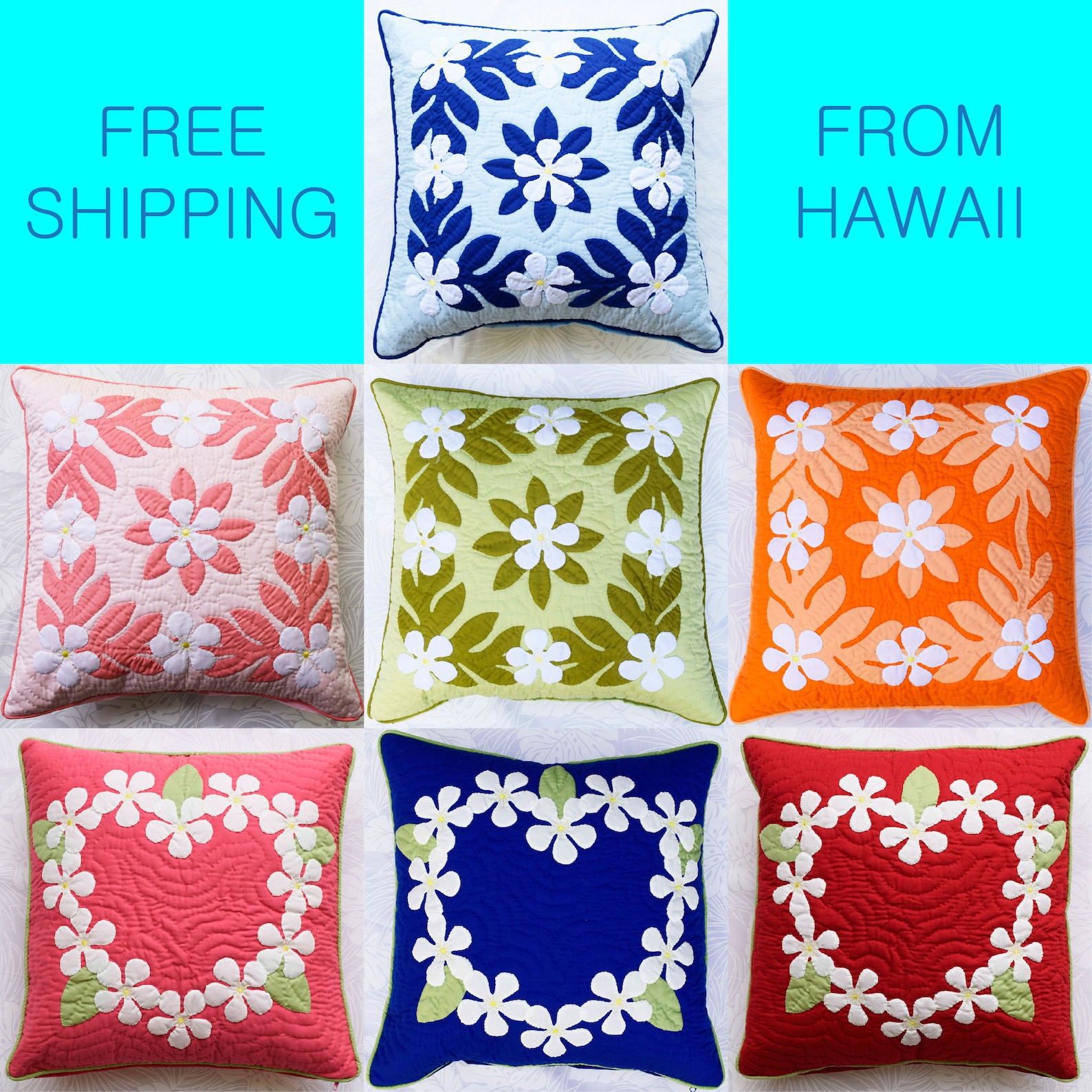 Hawaiian Quilt Pillow Cover Plumeria Heart Plumeria Lei Etsy
