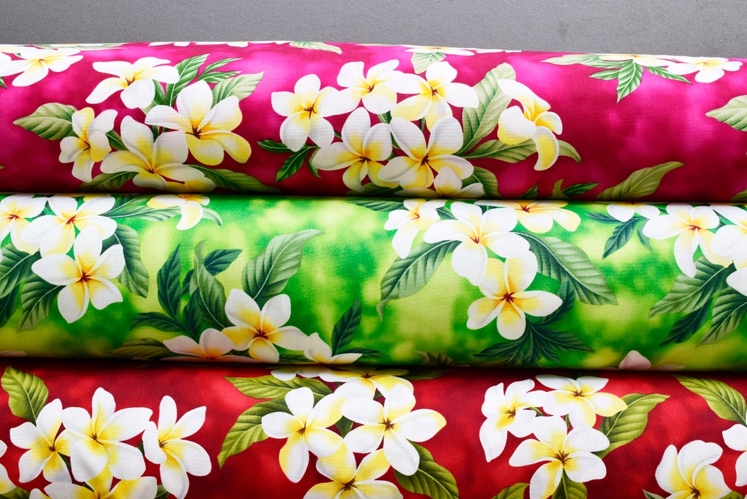 100 Cotton Plumeria Hawaiian Fabric by the Yard Etsy