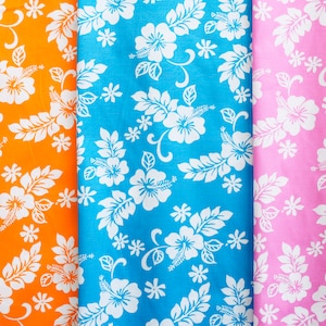 100% cotton Hibiscus Flower Orange/Blue/pink Hawaiian Fabric By The Yard