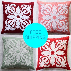 Hawaiian Quilt Throw Pillow Cover Coconut Trees & Pineapples | Cushion Covers | 18 x 18” | Home Decor | Christmas Gift