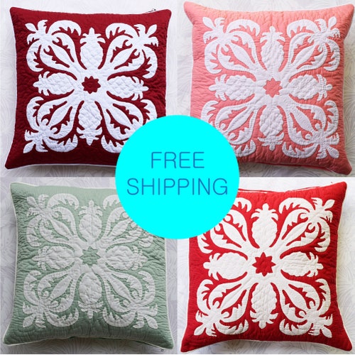 1 Hawaiian Quilt Throw Pillow Cushion Cover 18x18 Hand Etsy
