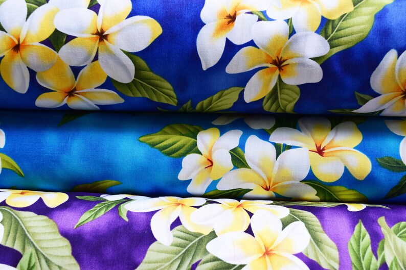 100 Cotton Plumeria Flowers Hawaiian Fabric by the Yard Etsy