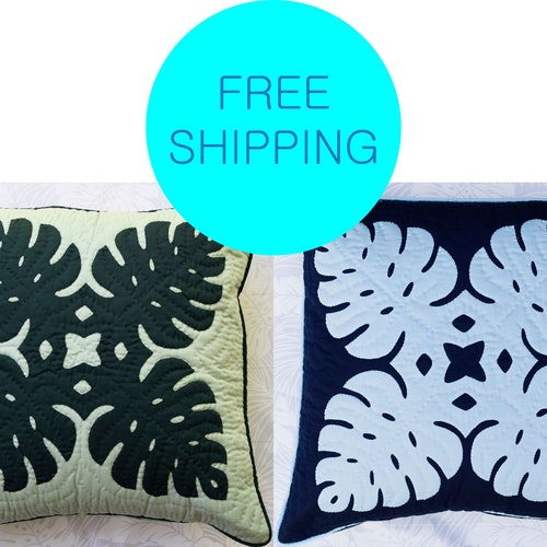 Hawaiian Quilt Throw Pillow Covers Hibiscus Flowers 18 X Etsy