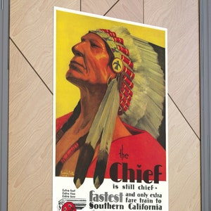 Santa Fe Chief Poster Print / Southwestern Native American ATSF Railroad Advertising Wall Art