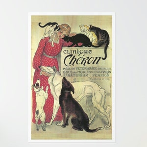 1894 Vet Poster Clinique Cheron / T A Steinlen French Art Nouveau Dogs Cats Veterinary Decor Print Wall Art