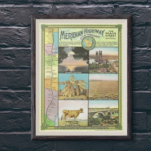 Meridian Highway 1930 Mapa Cartel / Carretera Histórica 81 Calle Principal de América del Norte