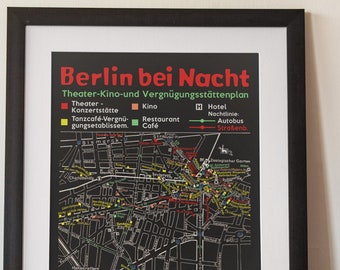 1960s Berlin By Night Map Print / Nightclubs Cafes Restaurants Theaters Mod Retro Wall Art / 11x14 16x20