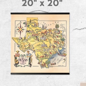 Texas Pictorial Map Canvas Pared Hanging / Listo para colgar 16x16 o 20x20
