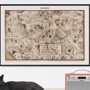 Night Club Map Harlem Framed Canvas Print - Harlem Renaissance Jazz Music Dance Entertainment Swing Lindy Hop 18x12 24x16 30x20 36x24
