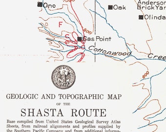 Redding California 1915 Map Shasta County Railroad Route Map Poster Print 12x18 16x24 20x30