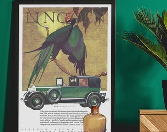 1928 Lincoln Cabriolet Poster / vintage Car Automobile Advertising Stark Davis Bird Series