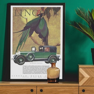 1928 Lincoln Cabriolet Poster / Vintage Car Automobile Advertising Stark Davis Bird Series