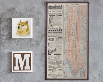 1909 Manhattan Map Poster - Rétro NYC Print Wall Art 8x16 10x20 15x30 20x40 24x48