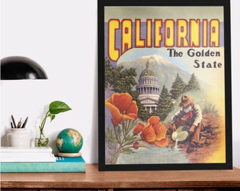 California Golden State 1940 / New Poster Print Wall Art 11x14 16x20 Colorful Travel History Housewarming Apartment Dorm Gift