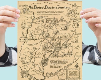 Boise Basin Country 1954 Map Print / Vintage Idaho City Gold Mining Area Wall Art