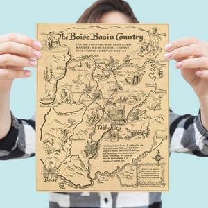 Boise Basin Country 1954 Map Print / Vintage Idaho City Gold Mining Area Wandkunst