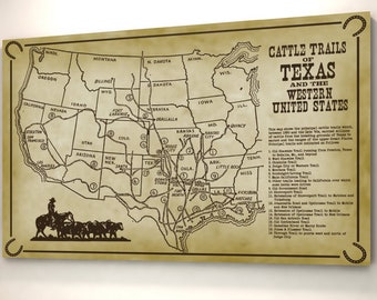 Cattle Trails Of Texas Poster / History Wall Art Print Chisholm Goodnight Loving 18x12 24x16 30x20