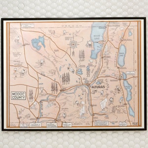 1928 Modoc County Cartoon Map - California Topographic Print Poster Wall Art 12x9 16x12 24x18 30x22