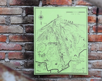 Mt Hood Timberline Lodge 1937 Map Poster Print Retro Wall Art / 8x10 11x14 16x20 22x28