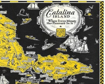 1929 Catalina Island Map Poster / Pictorial Cartoon Map Wall Art