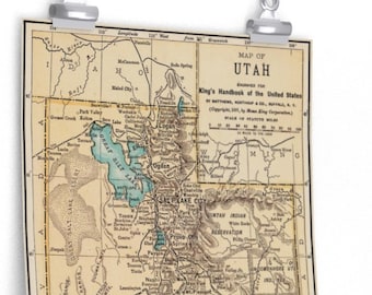Map of 1891 Utah / New Poster Print Wall Art 12x18 20x30 24x36 Historical History Housewarming Gift