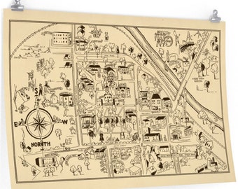 1940 Ohio University Campus Map Print / Cartoon Map Picture Map 18x12 30x20 36x24