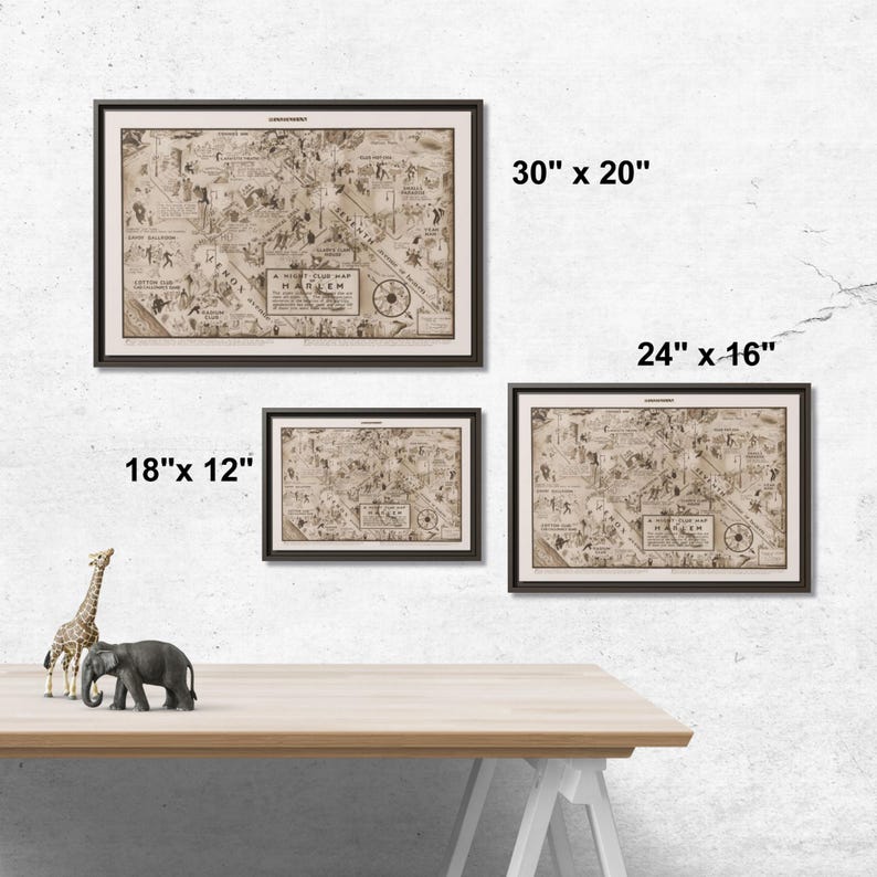 Harlem Renaissance Pattern Frame Night Club Map Harlem Framed Canvas Print - Harlem Renaissance Jazz ...