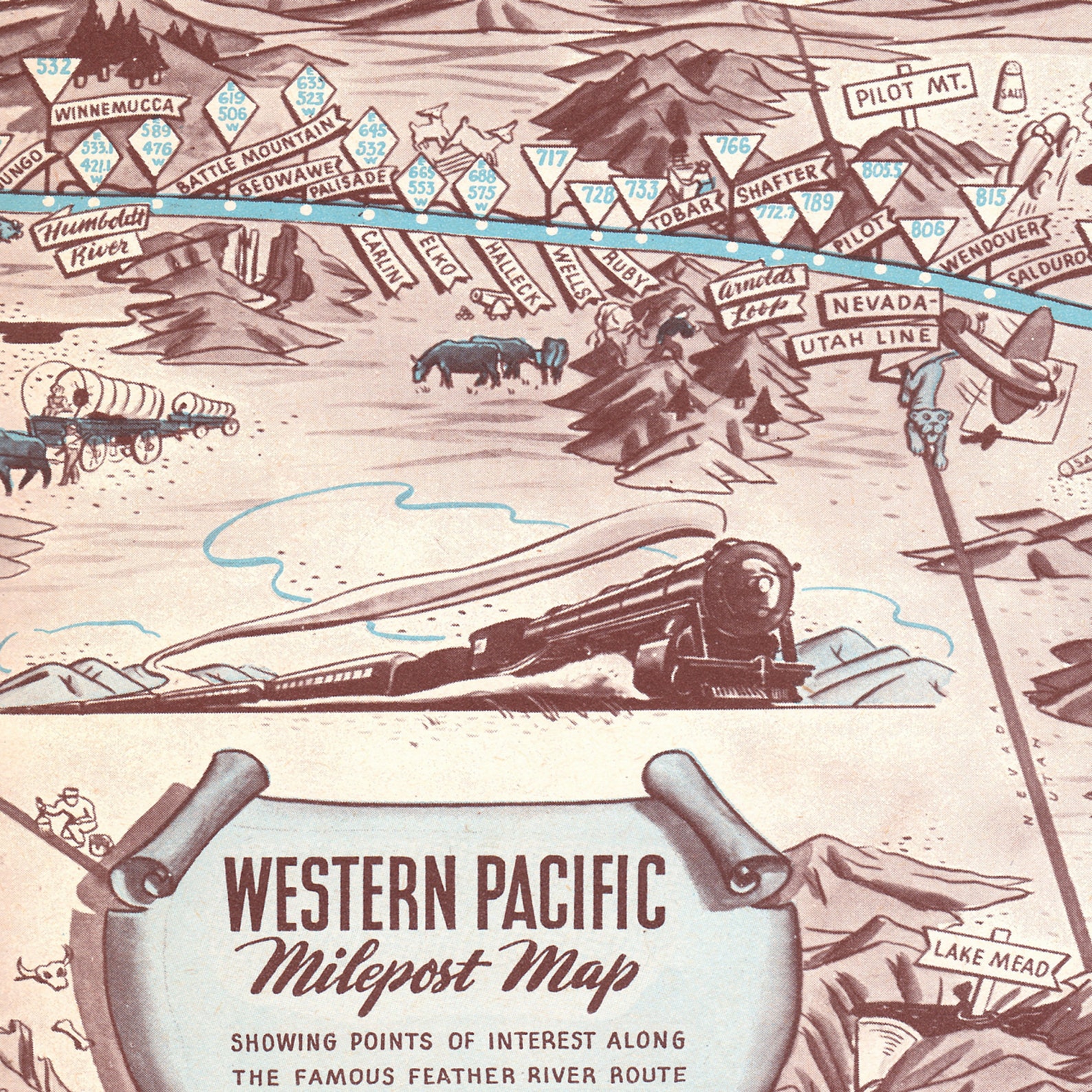 Western Pacific Railroad Map Poster / Feather River Route Milepost San ...