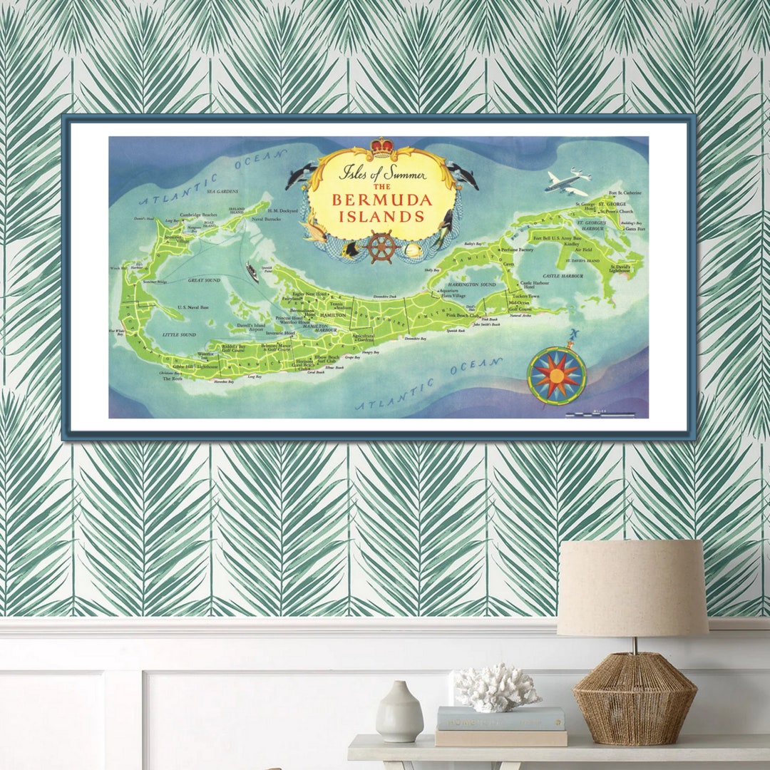 Bermuda Map Print / 1950 Map Poster New Printing 16x8 20x10 30x15 40x20