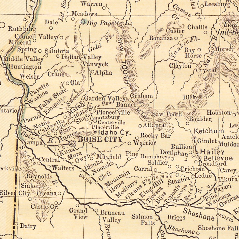 Map of 1891 Idaho / New Poster Print Wall Art 12x18 20x30 24x36 ...