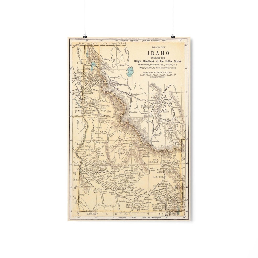 Map of 1891 Idaho / New Poster Print Wall Art 12x18 20x30 24x36 ...