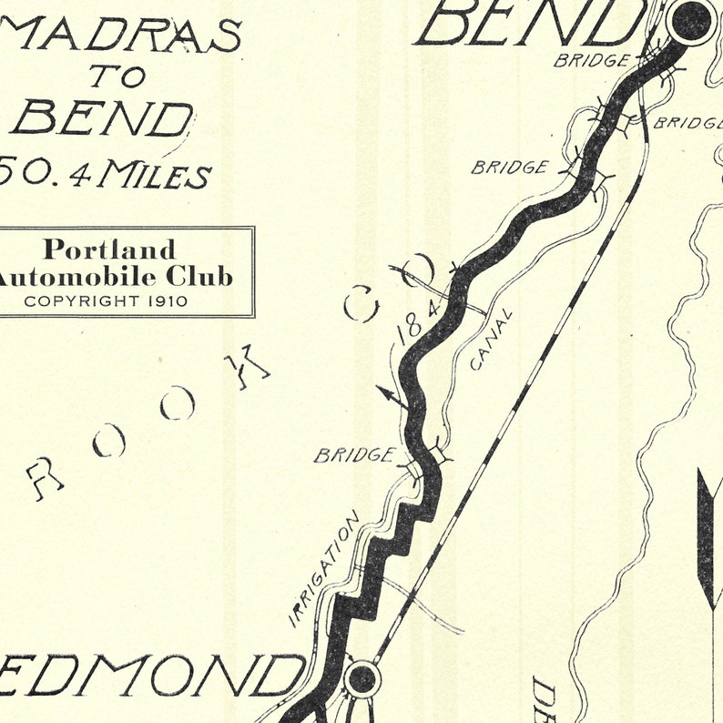 1910 Bend to Madras Road Map Print / Retro Oregon Highways Posters - Etsy